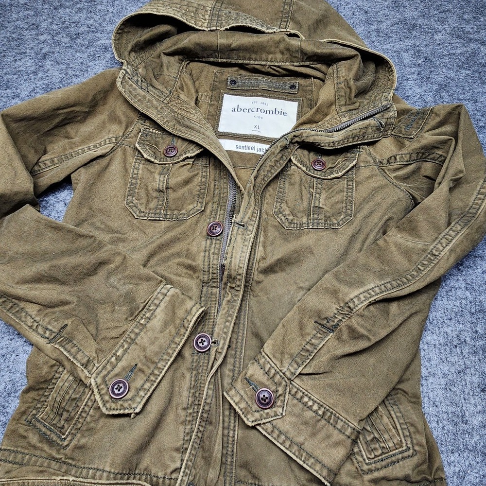 Abercrombie & Fitch Kids Sentinel Hooded Military Green Utility Field Jacket XL